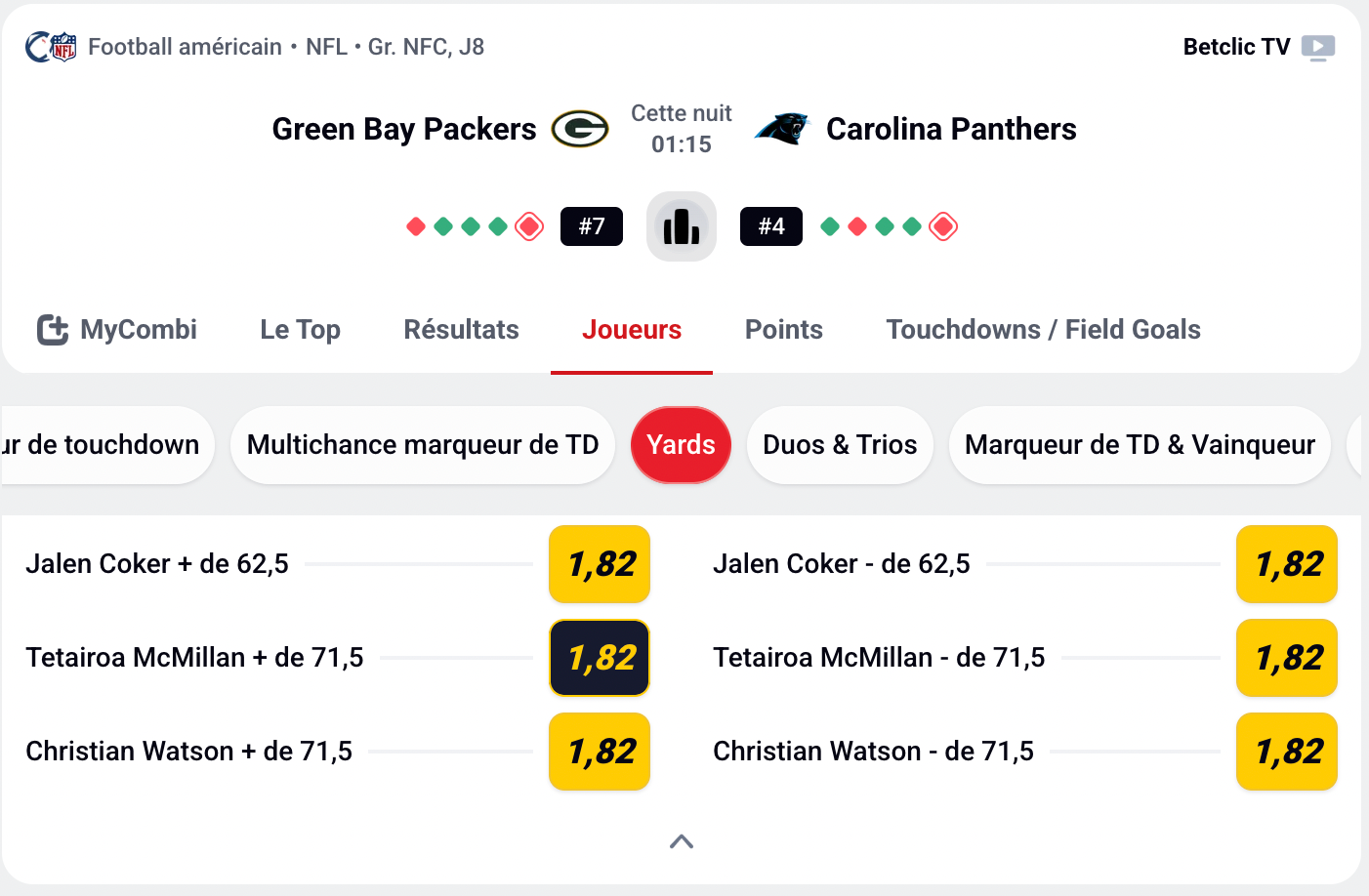 Cut disponible sur Betclic à cette cote